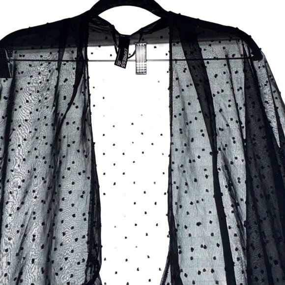 Express Womans Sheer Swiss Dot Kimono Duster-Black-One Size-GUC - Picture 2 of 6